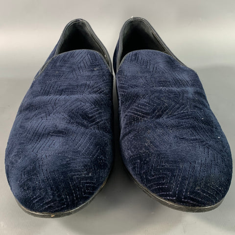 VERSACE Size 11 Navy Black Greca Velvet Loafer Loafers