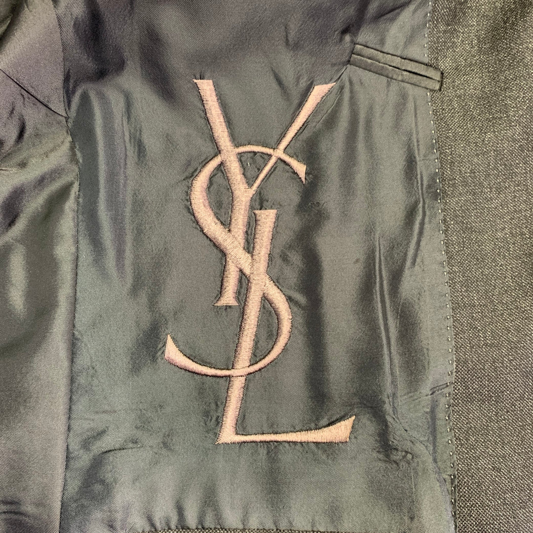 YVES SAINT LAURENT Size 42 Long Grey Charcoal Wool Notch Lapel Suit