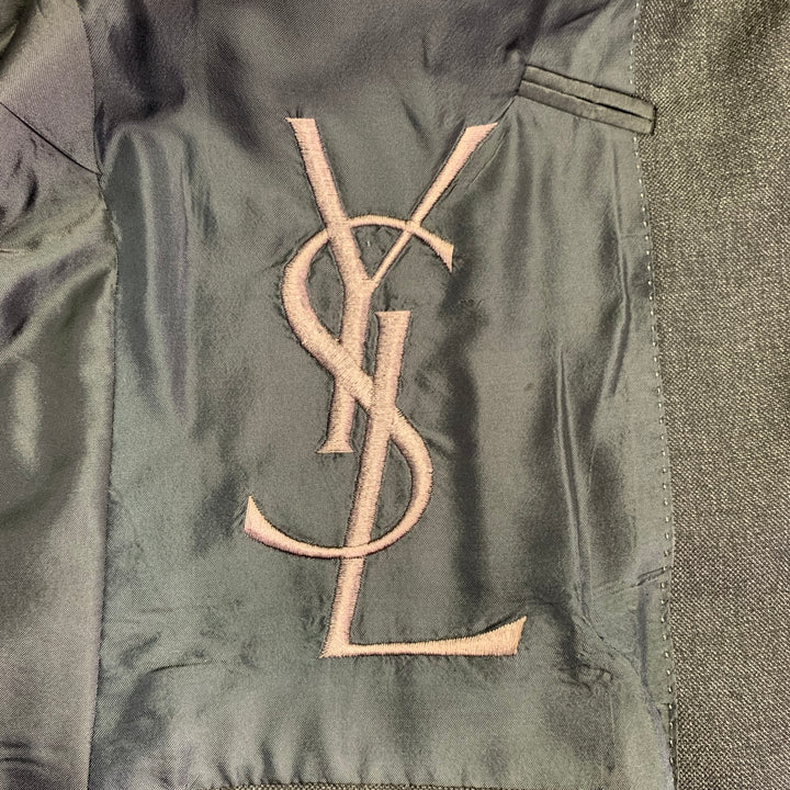 YVES SAINT LAURENT Size 42 Long Grey Charcoal Wool Notch Lapel Suit