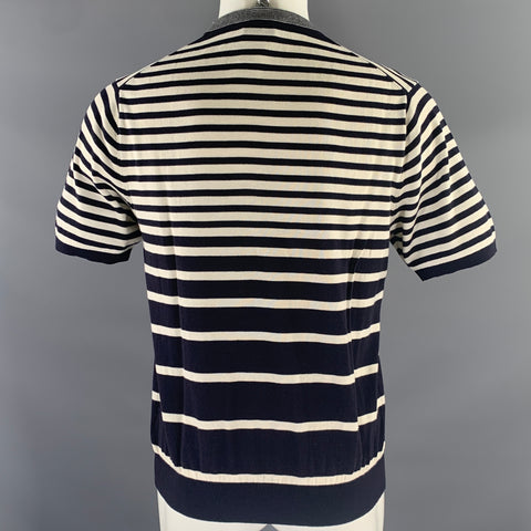 PS by PAUL SMITH Size L White Navy Stripe Ribbed T-shirt