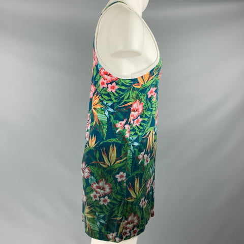 Y-3 Size S Green Blue Ombre Tropical Floral Print Cotton Long Tank Top
