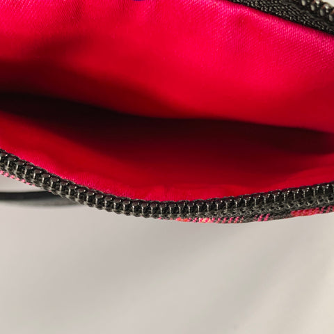 COACH Burgundy Black Plaid Patent Leather Fabric Wristlet