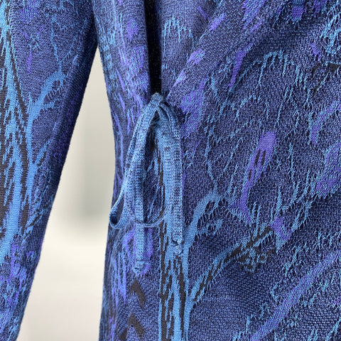 MISSONI Size 38 Blue Navy Jacquard Cotton flax Shawl Collar Jacket