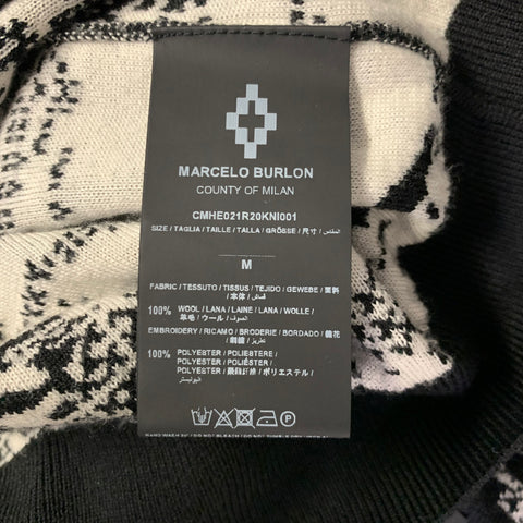 MARCELO BURLON Size M Black White Knit Wool Ribbed Sweater