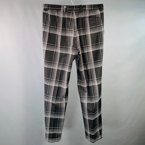 V2 by VERSACE Size 36 Black Grey Plaid Wool Straight Zip Fly Dress Pants