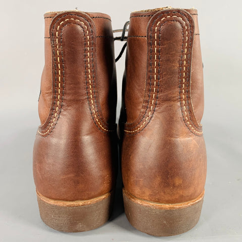 RED WING Size 9 Brown Contrast Stitch Leather Cap Toe Boots