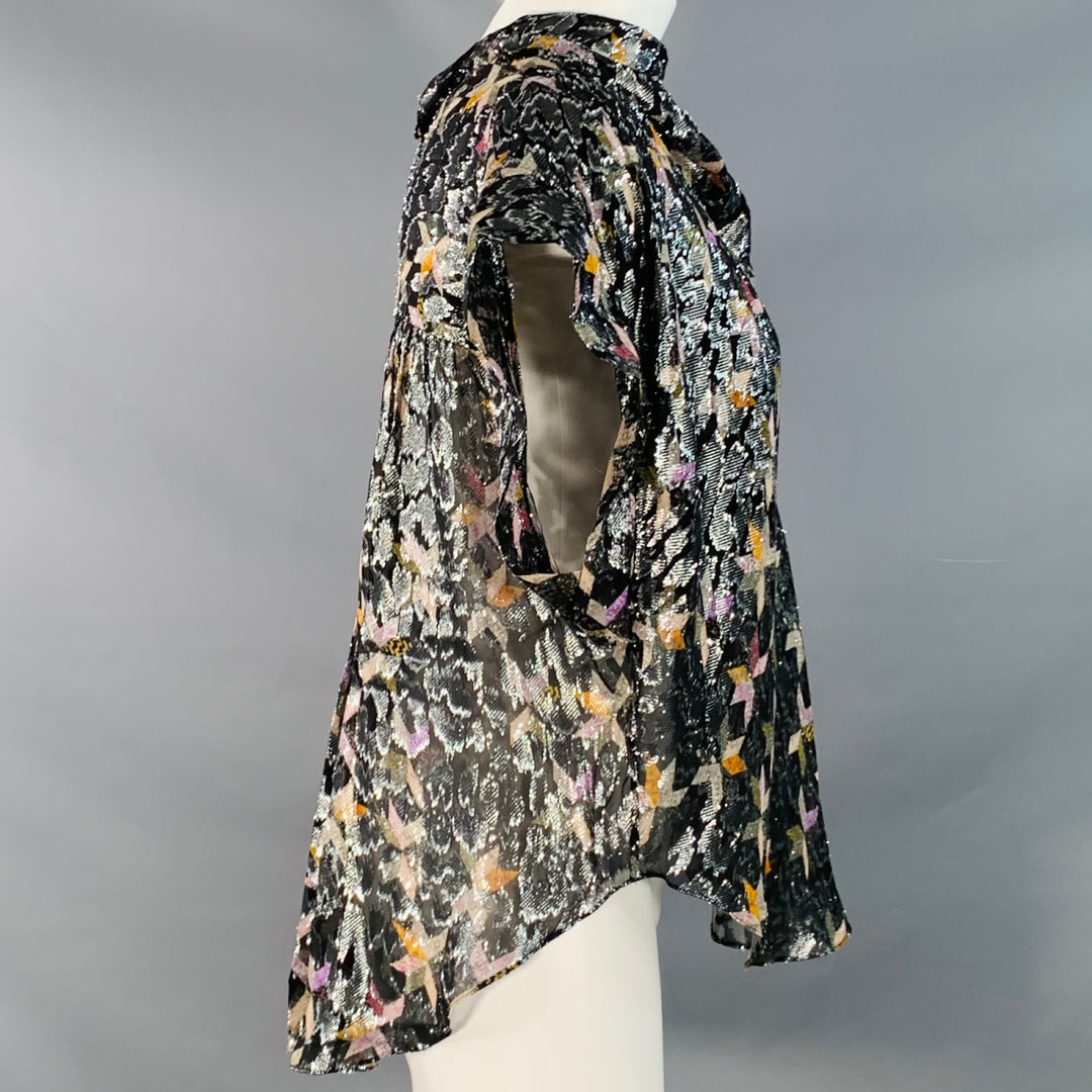ISABEL MARANT Size M Black Metallic Silk Blend Geometric Cowl Neck Dress Top