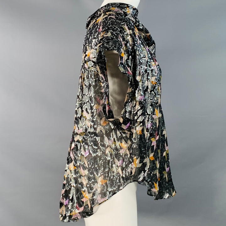 ISABEL MARANT Size M Black Metallic Silk Blend Geometric Cowl Neck Dress Top