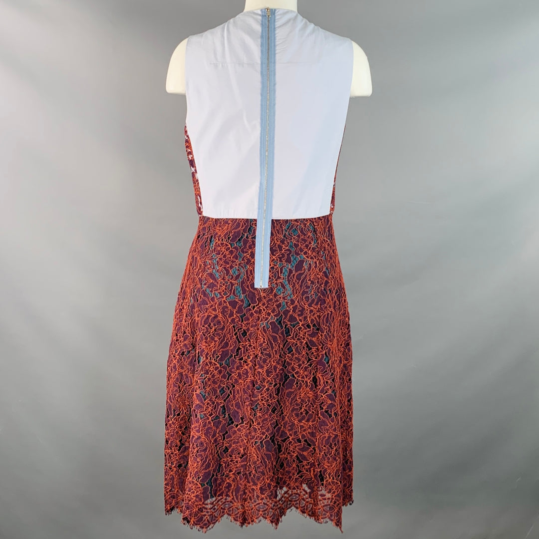 CARVEN Size M Orange Purple Guipure Lace Sleeveless Knee Length Cocktail Dress