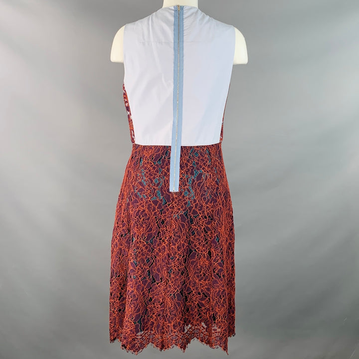 CARVEN Size M Orange Purple Guipure Lace Sleeveless Knee Length Cocktail Dress