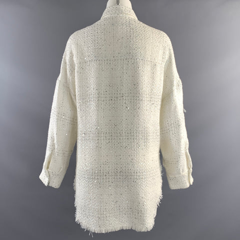 IRO Size S White Silver Polyester Blend Tweed Snaps Shirt