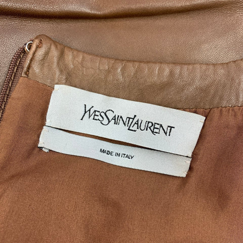 YVES SAINT LAURENT Size 6 Tan Leather Cap Sleeves Shift Dress