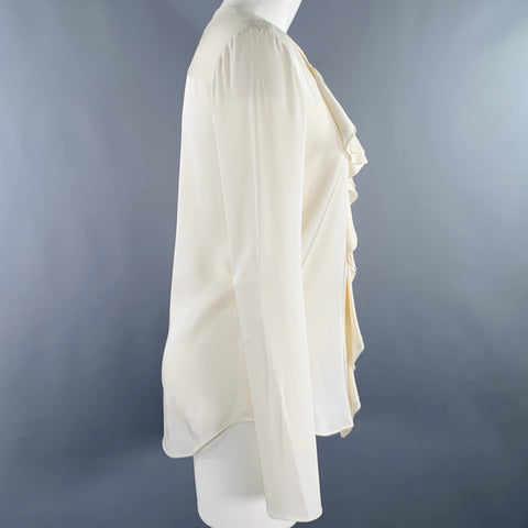 THEORY Size M Cream Silk Ruffled Long Sleeve Blouse