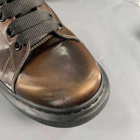 ALEXANDER MCQUEEN Size 11 Black Brown Shimmery Leather Chunky Sole Sneakers