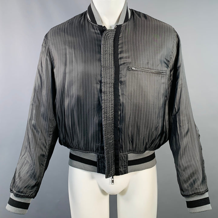 HAIDER ACKERMANN Size S Teal Black Grey Reversible Silk Zip Up Bomber Jacket