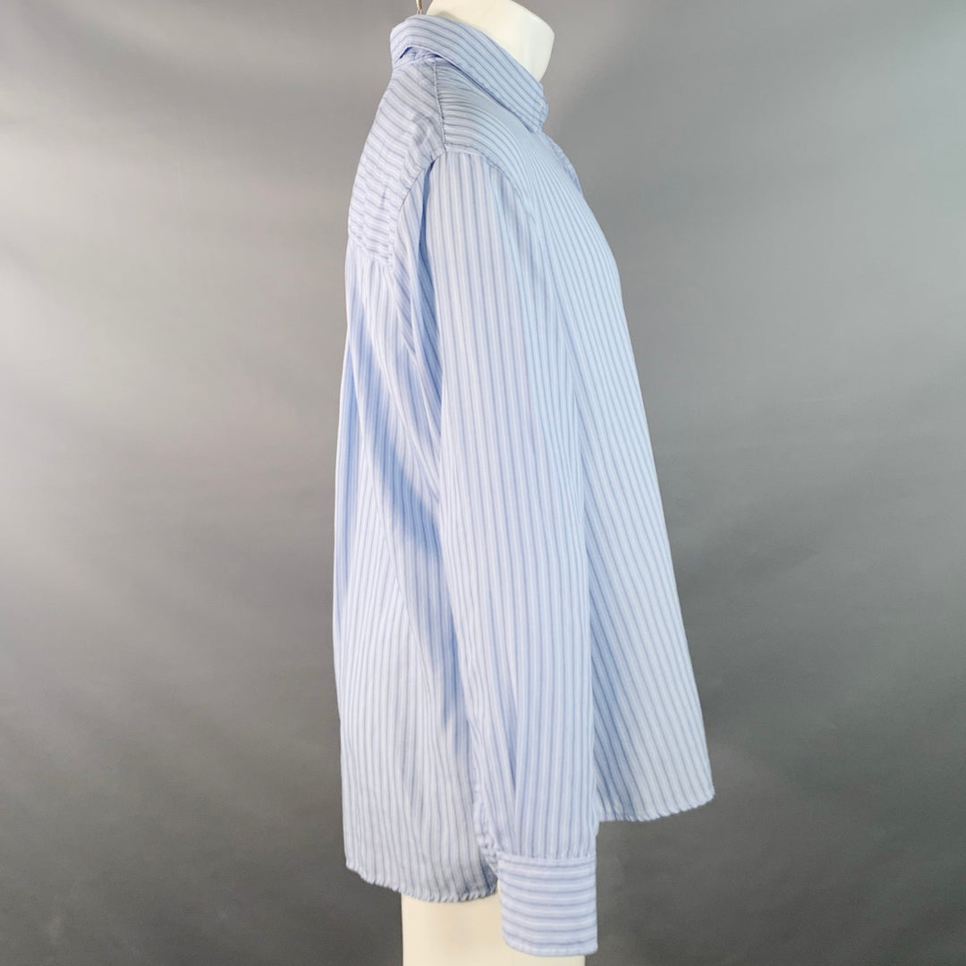 OUR LEGACY Size S Above Blue Stripe Tencel Oversized One Pocket Long Sleeve Shirt