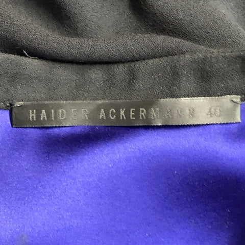 HAIDER ACKERMANN Size M Black Blue Viscose Silk Nehru Collar Hidden Buttons Shirt