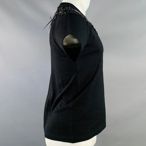 BURBERRY Size XXXS Black Crystal Embellishment Cotton Crew Neck T-shirt