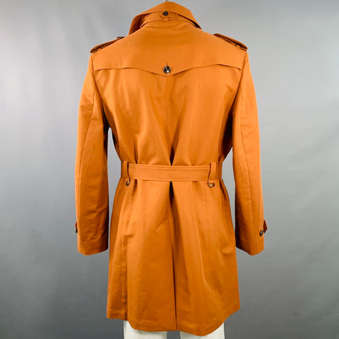 HARDY AMIES Size 44 Rust Orange Cotton Double Breasted Belted Trenchcoat