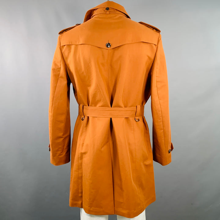 HARDY AMIES Size 44 Rust Orange Cotton Double Breasted Belted Trenchcoat