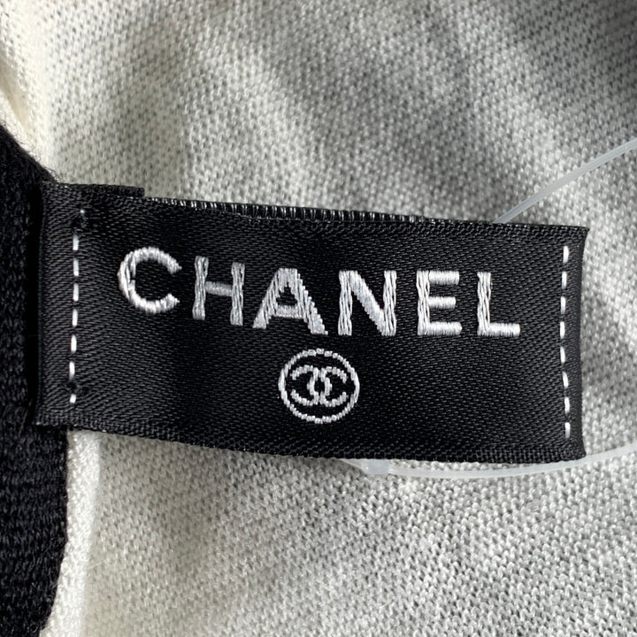 CHANEL Cream Black CC Monogram Cashmere Silk Scarf