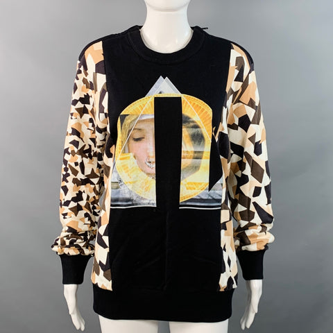 GIVENCHY Size S Black Brown Cream Cotton Geometric Crew Neck Pullover
