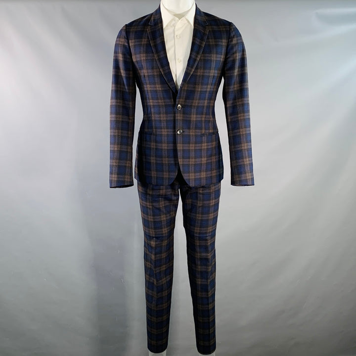 PAUL SMITH Size 38 Soho Navy Brown Plaid Wool Notch Lapel Suit
