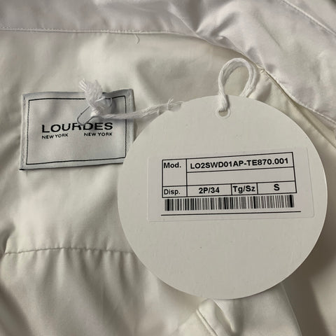 LOURDES Size S White Cotton Button Up Knee-Length Dress