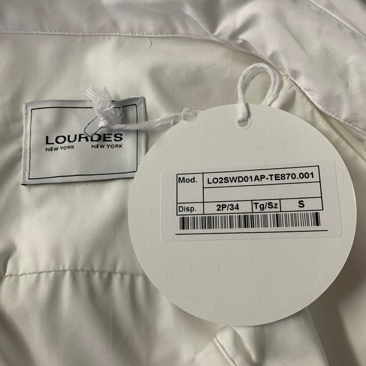 LOURDES Size S White Cotton Button Up Knee-Length Dress