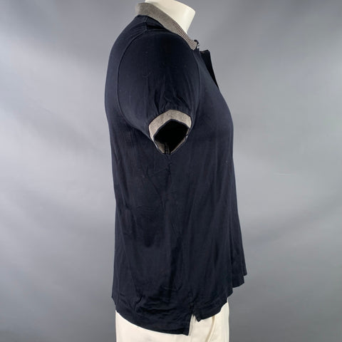 PAUL SMITH Size L Navy Grey Cotton Contrast Stripe Trim Polo