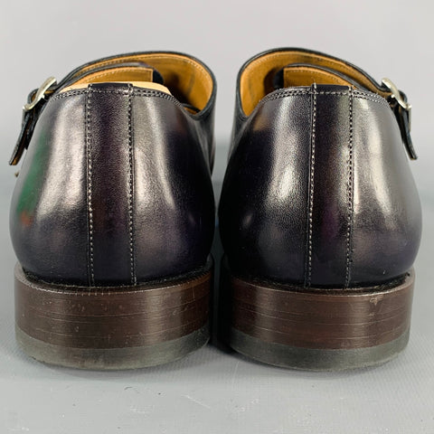 MAGNANNI Size 9.5 Neto Brown Navy Leather Monk Strap Loafers