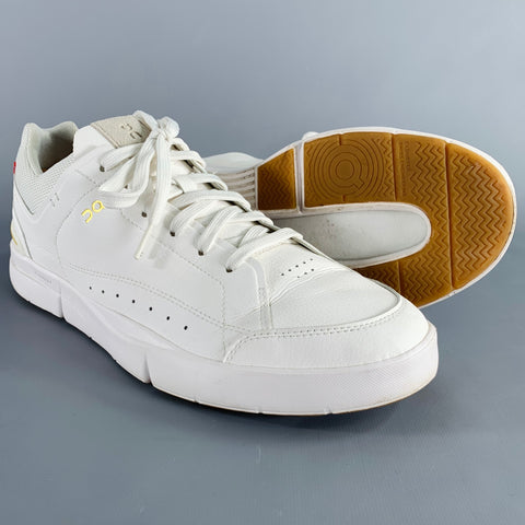 ON RUNNING Size 11.5 Roger Centre Court White Grey Faux Leather Sneakers