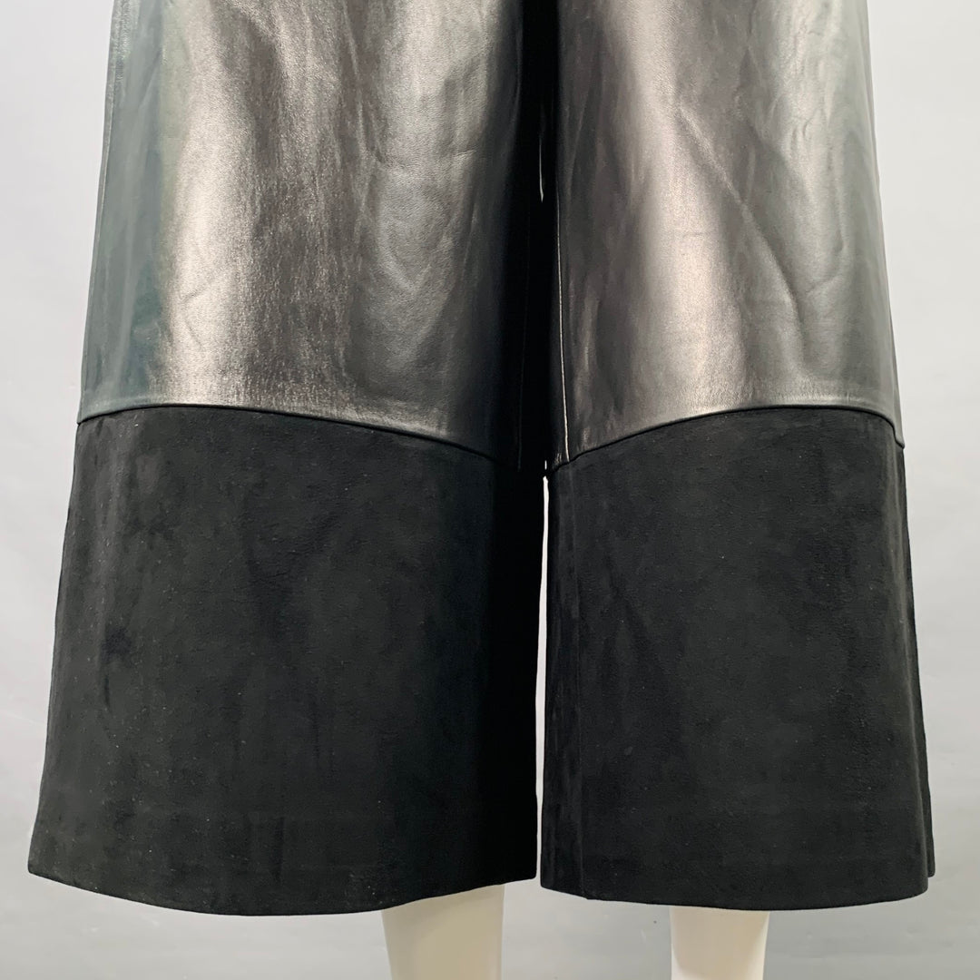 LOEWE Size XS Black Lambskin Leather Goat Suede Wide Leg Dress Pants