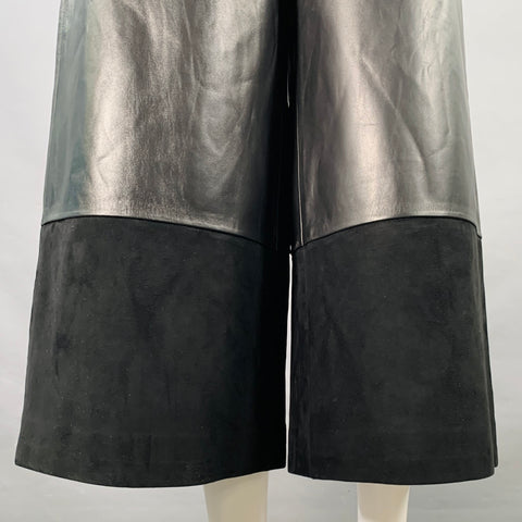 LOEWE Size XS Black Lambskin Leather Goat Suede Wide Leg Dress Pants