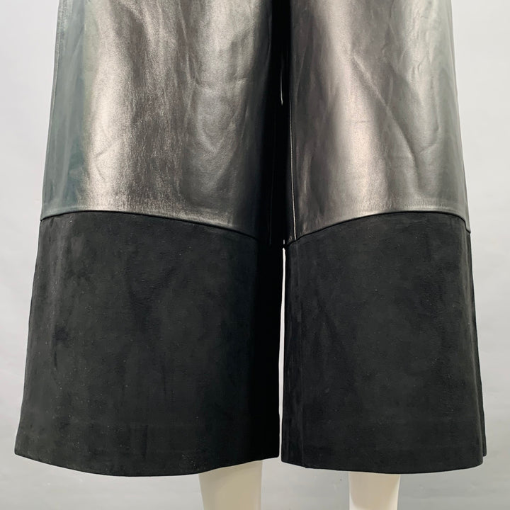 LOEWE Size XS Black Lambskin Leather Goat Suede Wide Leg Dress Pants