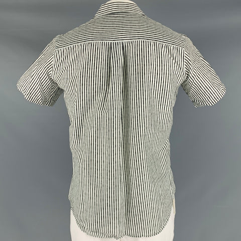 ALEXANDER MCQUEEN Size L Black White Stripe Cotton Silk Short Sleeve Shirt
