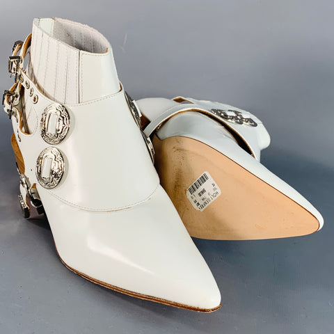 TOGA PULLA Size 8.5 White Silver Leather Pull On Western Harness Boots