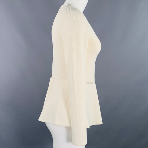 THEORY Size M Peplum Compact Crepe Cream Viscose Blend Ribbed Casual Top
