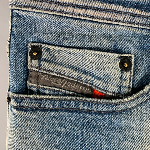 DIESEL FW16 Size 26 Tepphar Blue Distressed Cotton Blend Tapered Slim Jeans