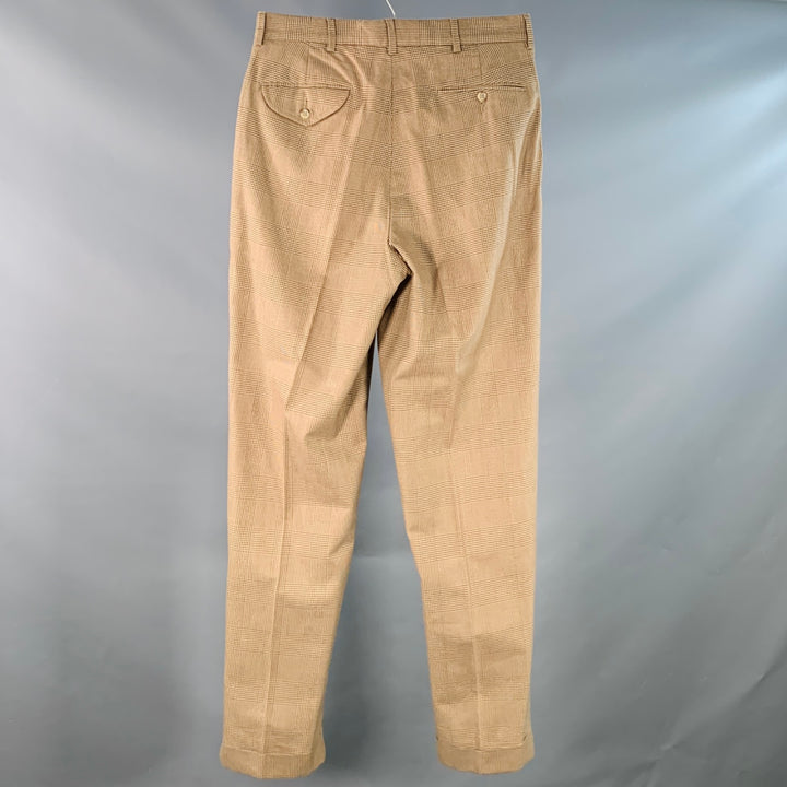 POLO by RALPH LAUREN Size 30 Brown Beige Glenplaid Cotton Pleated Tapered Dress Pants