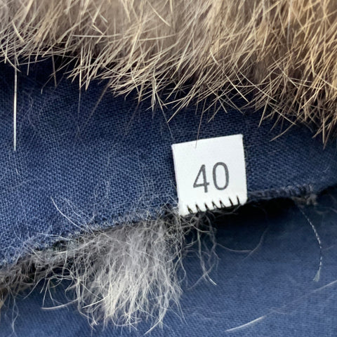 BAND OF OUTSIDERS Size S Blue Tan Wool Blend Plaid Rabbit Fur Collar Coat