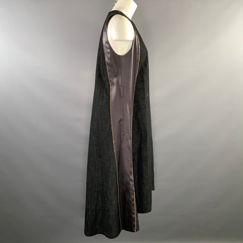 BRUNELLO CUCINELLI Size L Grey Indigo Silk High Low Mid Calf Dress