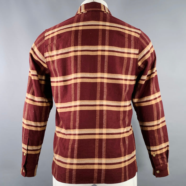 JOHN ELLIOTT Size S Burgundy Yellow Plaid Cotton One Pocket Long Sleeve Shirt