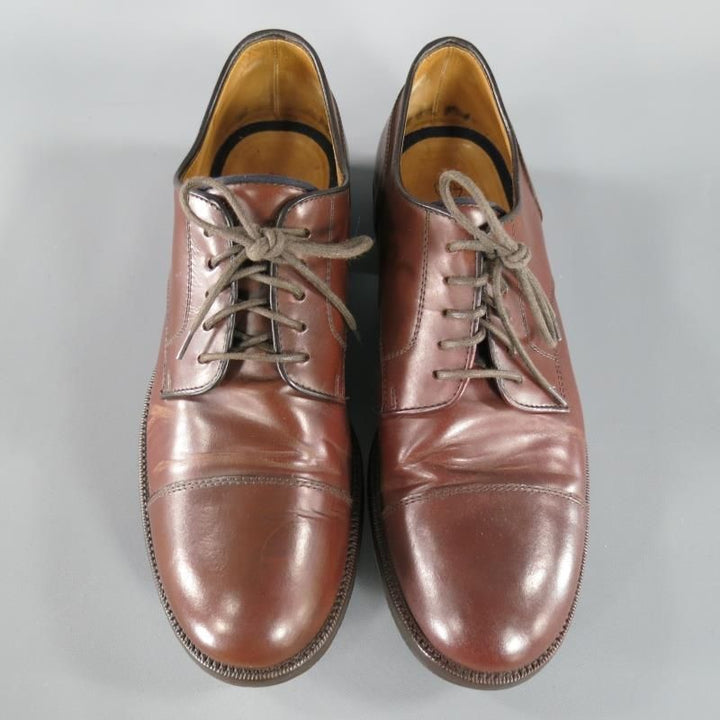 BRUNELLO CUCINELLI Size 8 Brown Leather Cap-toe Lace Up