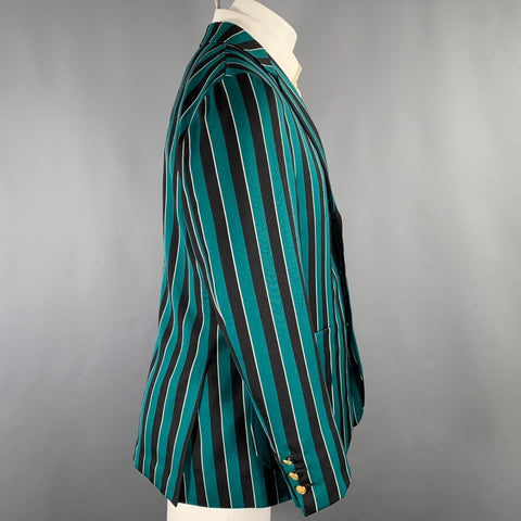 F.E. CASTLEBERRY Size 38 Green Navy Stripe Wool Blend Sport Coat