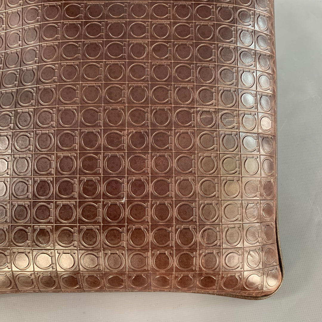 SALVATORE FERRAGAMO One Size Brown Black Leather Nylon Embossed Logo Crossbody Bag