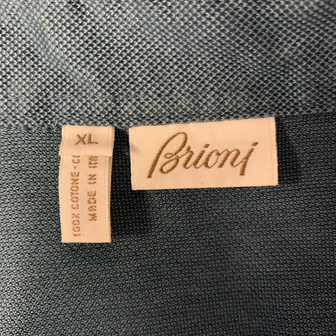 BRIONI Size XL Blue Textured Cotton Polo