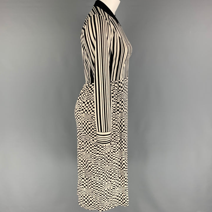 MARC JACOBS Size 2 Black White Silk Graphic Long Sleeve Midi Dress