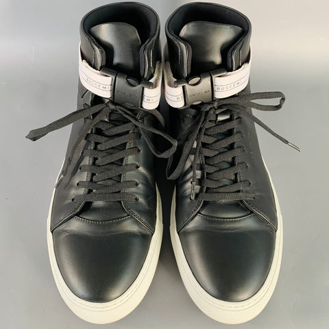 BUSCEMI Size 11 Black Leather Belted High Top Sneakers