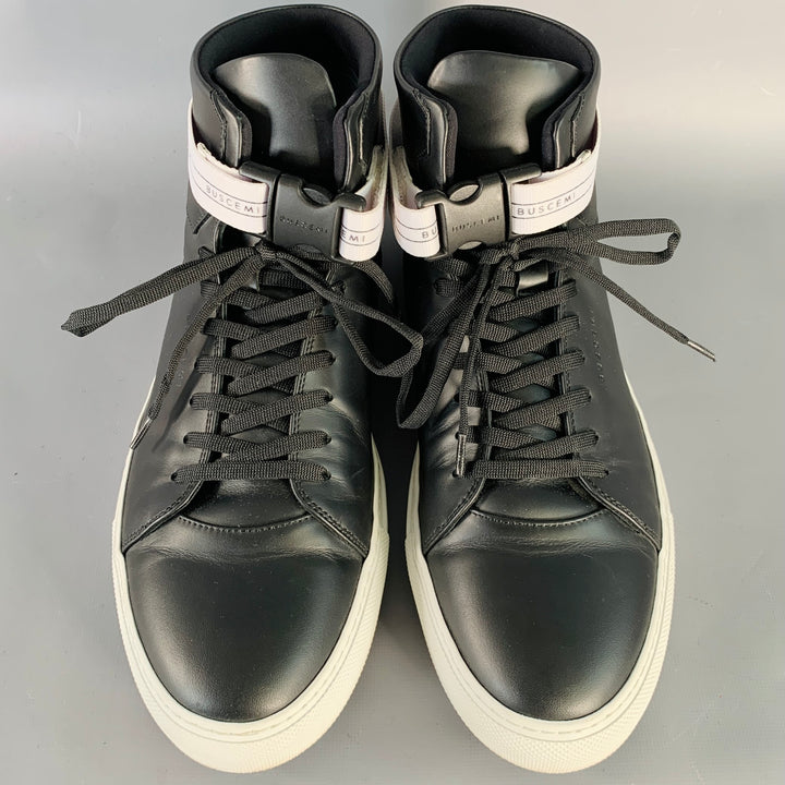 BUSCEMI Size 11 Black Leather Belted High Top Sneakers